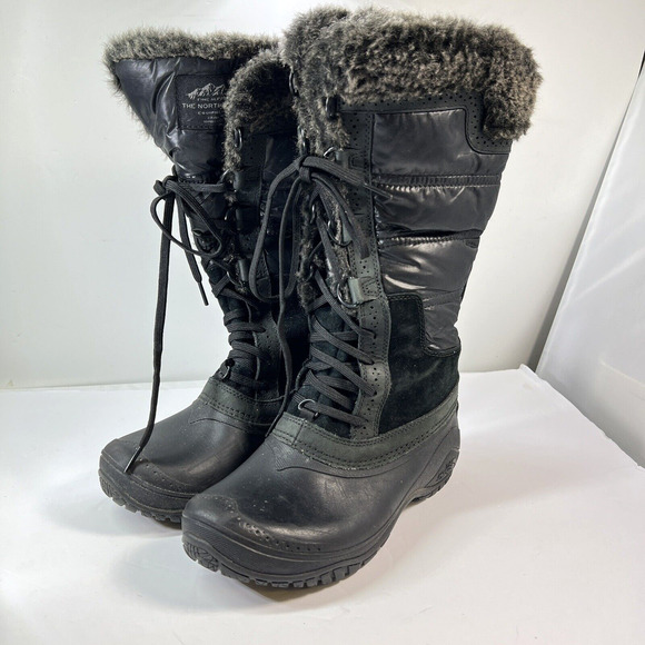 The North Face Shellista II Tall Insulated Boots Black Faux Fur Womens Size 7 - Picture 1 of 10